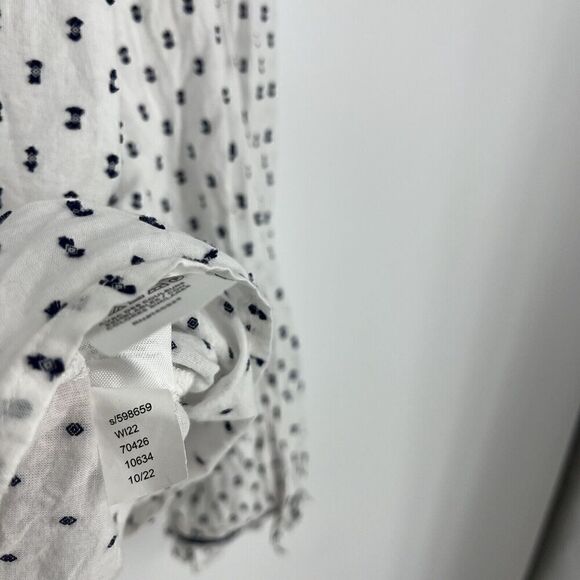 Loft Top Size XL Navy White Swiss Dot Shirt Popover Clip Ruffle Bib Blouse - Picture 8 of 8